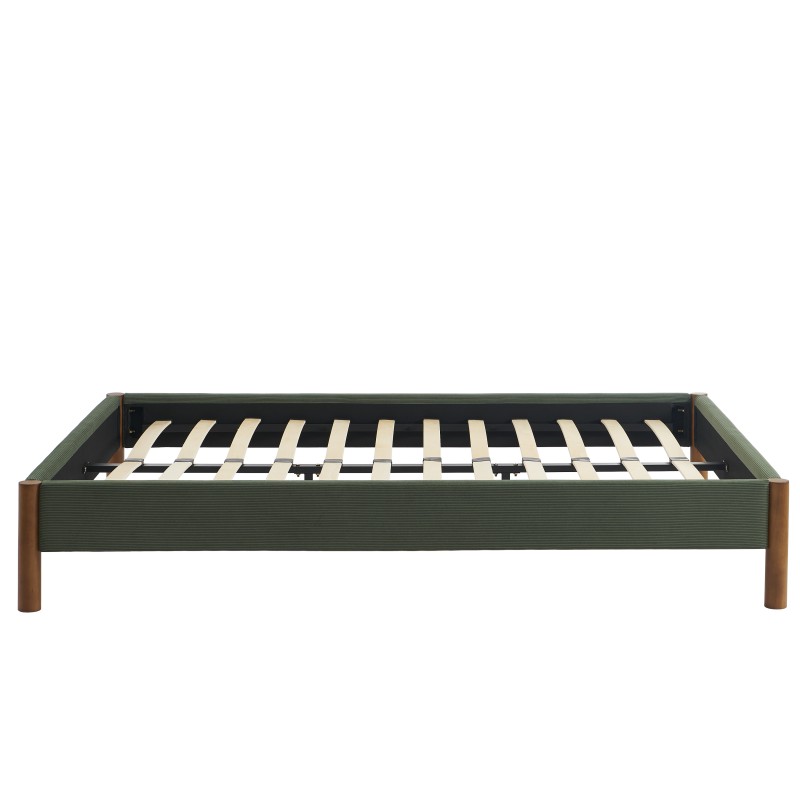 Lit BOWI velours côtelé kaki 140x190 sommier inclus