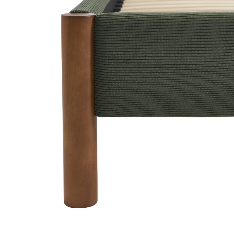 Lit BOWI velours côtelé kaki 140x190 sommier inclus
