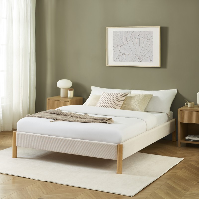 Lit BOWI tissu beige 140*190 sommier inclus