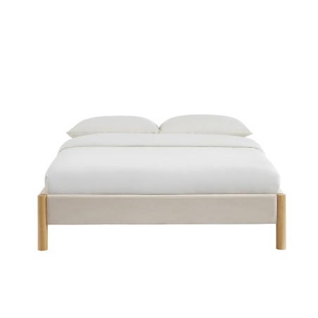 Lit BOWI velours côtelé beige 140x190 sommier inclus