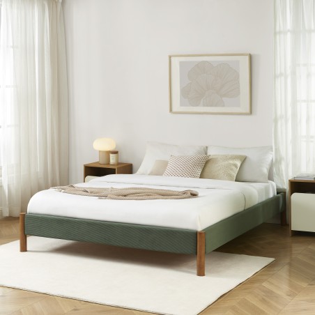 Lit BOWI tissu kaki 160*200 sommier inclus