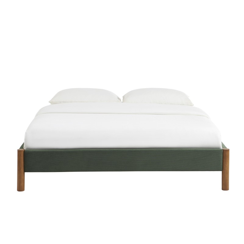 Lit BOWI velours côtelé kaki 160x200 sommier inclus