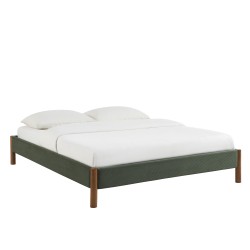 Lit BOWI velours côtelé kaki 160x200 sommier inclus