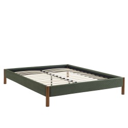 Lit BOWI velours côtelé kaki 160x200 sommier inclus