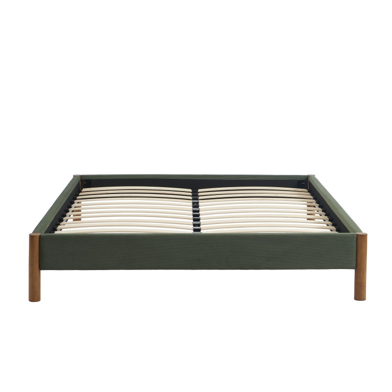 Lit BOWI velours côtelé kaki 160x200 sommier inclus