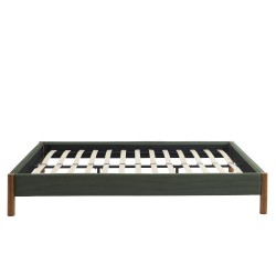 Lit BOWI velours côtelé kaki 160x200 sommier inclus