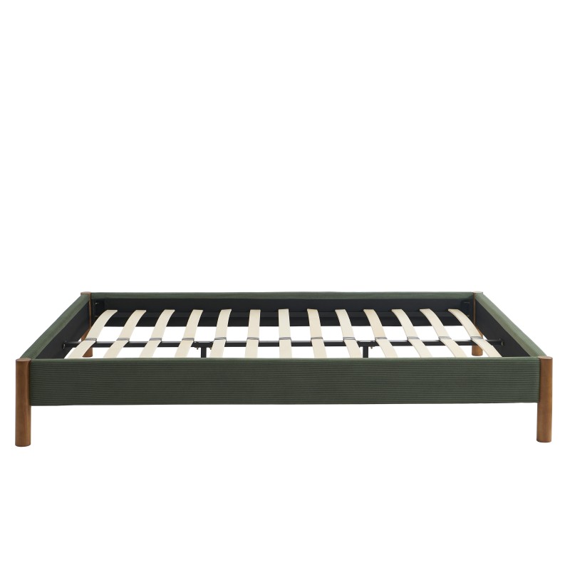 Lit BOWI velours côtelé kaki 160x200 sommier inclus