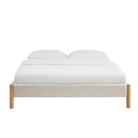 Lit BOWI velours côtelé beige 160x200 sommier inclus