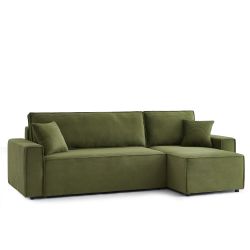 Canapé d'angle convertible et réversible 4 places ZOLA velours côtelé vert