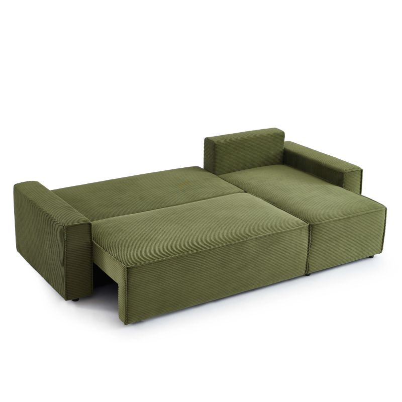 Canapé d'angle convertible et réversible 4 places ZOLA velours côtelé vert