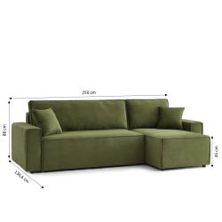 Canapé d'angle convertible et réversible 4 places ZOLA velours côtelé vert