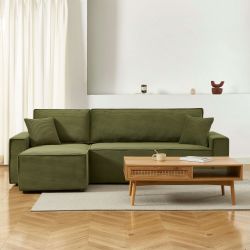 Canapé d'angle convertible et réversible 4 places ZOLA velours côtelé vert