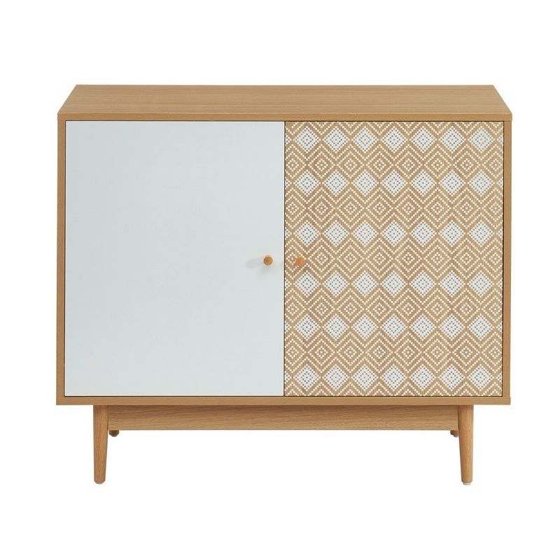 Buffet LEIKA blanc et effet chêne 90cm