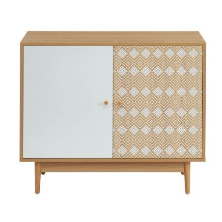 Buffet LEIKA blanc et effet chêne 90cm