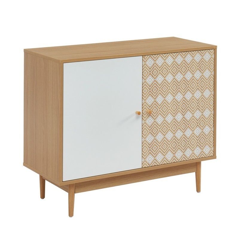 Buffet LEIKA blanc et effet chêne 90cm