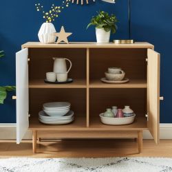 Buffet LEIKA blanc et effet chêne 90cm