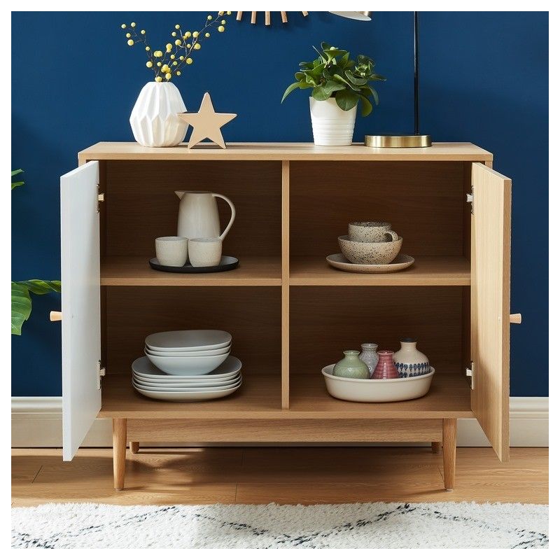 Buffet LEIKA blanc et effet chêne 90cm