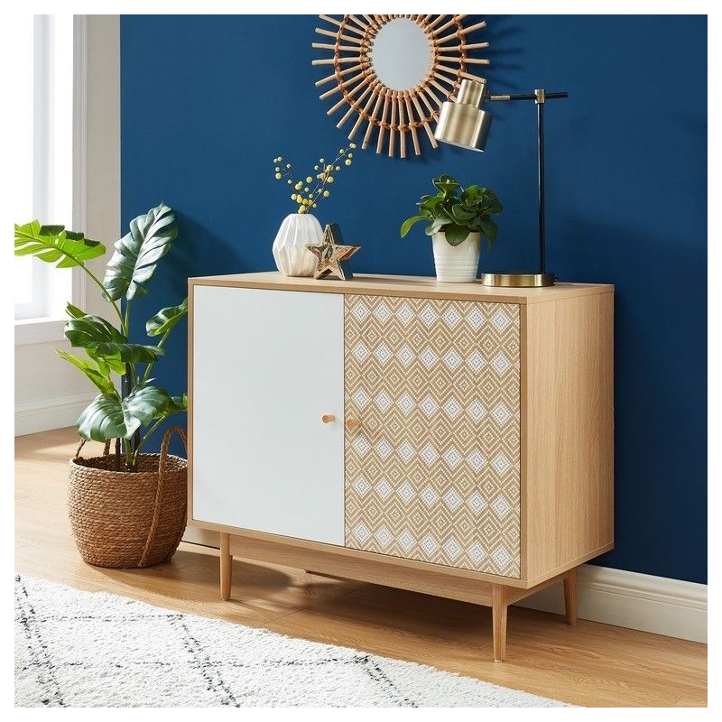 Buffet LEIKA blanc et effet chêne 90cm