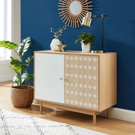 Buffet LEIKA blanc et effet chêne 90cm
