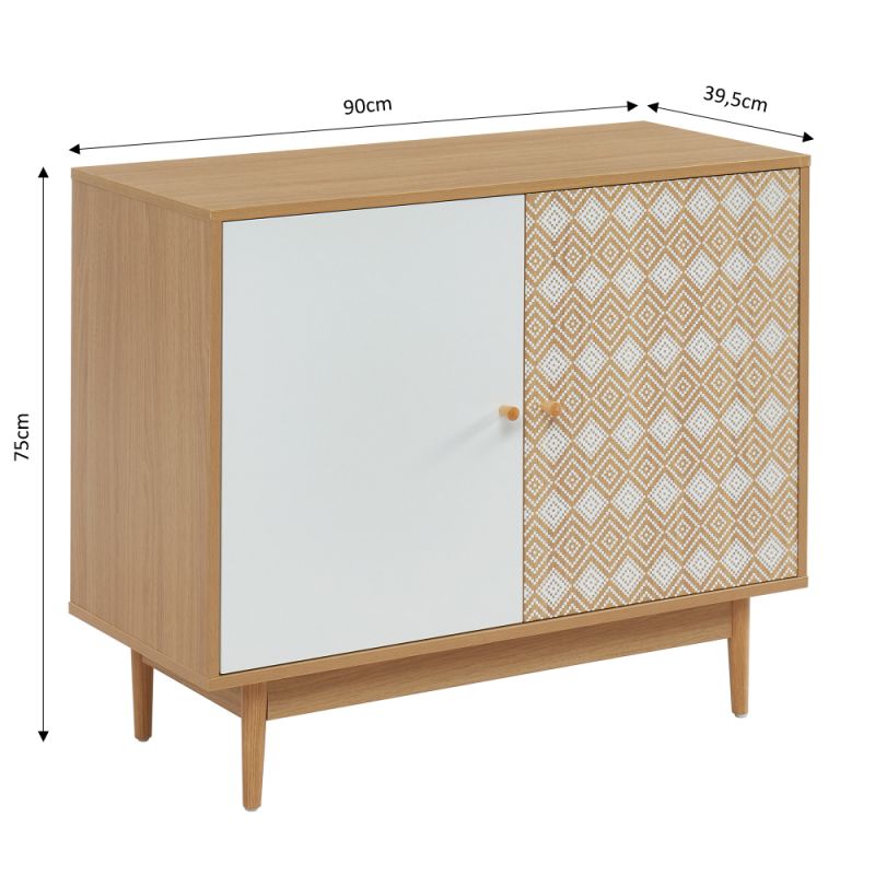 Buffet LEIKA blanc et effet chêne 90cm