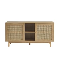 Buffet HELENA effet chêne et cannage rotin 2 portes 150 cm