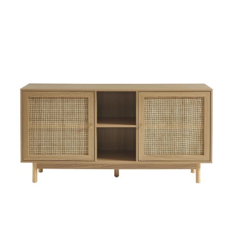 Buffet HELENA effet chêne et cannage rotin 2 portes 150 cm