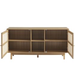 Buffet HELENA effet chêne et cannage rotin 2 portes 150 cm