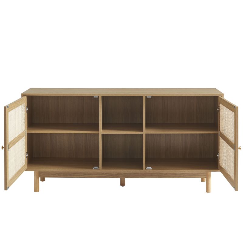 Buffet HELENA effet chêne et cannage rotin 2 portes 150 cm