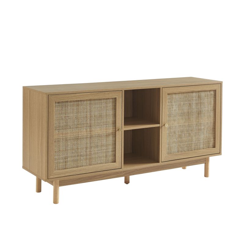Buffet HELENA effet chêne et cannage rotin 2 portes 150 cm
