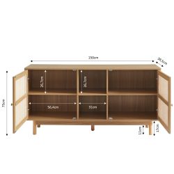 Buffet HELENA effet chêne et cannage rotin 2 portes 150 cm