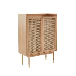 Buffet haut LEON placage chêne et cannage rotin 90cm