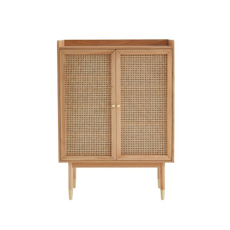 Buffet haut LEON placage chêne et cannage rotin 2 portes 90cm