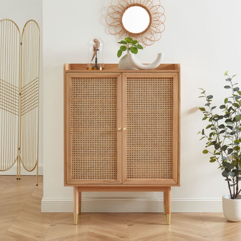 Buffet haut LEON placage chêne et cannage rotin 90cm
