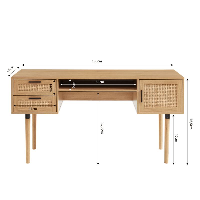 Bureau AMANA cannage rotin 150cm