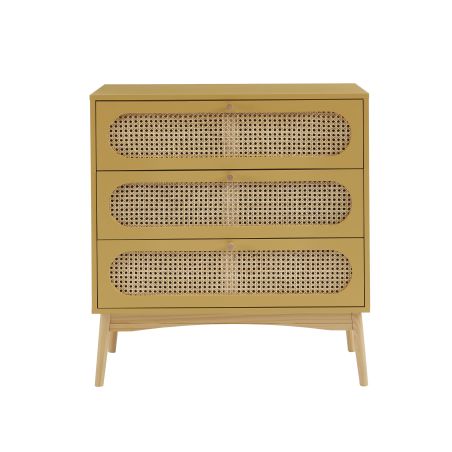 Commode SIXTINE 3 tiroirs jaune safran et cannage rotin 80cm