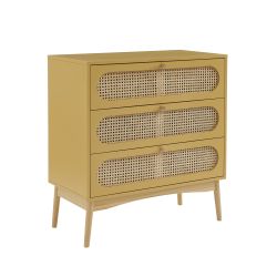 Commode SIXTINE 3 tiroirs jaune safran et cannage rotin 80cm