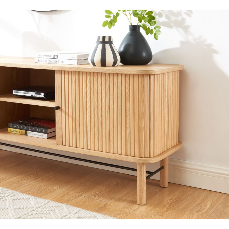 Meuble TV ERNEST frêne portes tambour 150cm