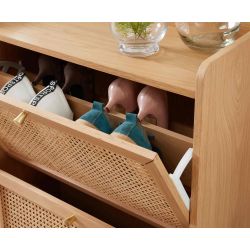 Meuble à chaussures LEON placage chêne et cannage rotin