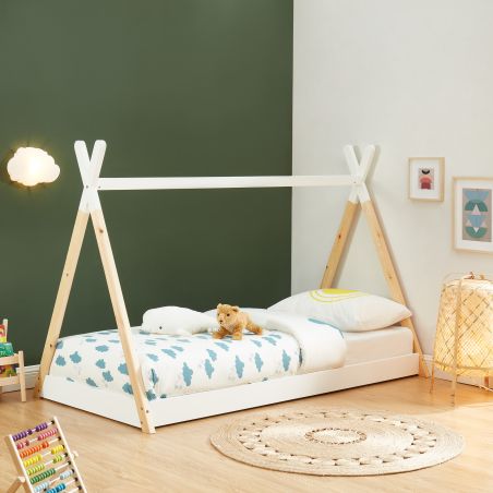Lit tipi TINY 90x190 pin blanc sommier inclus