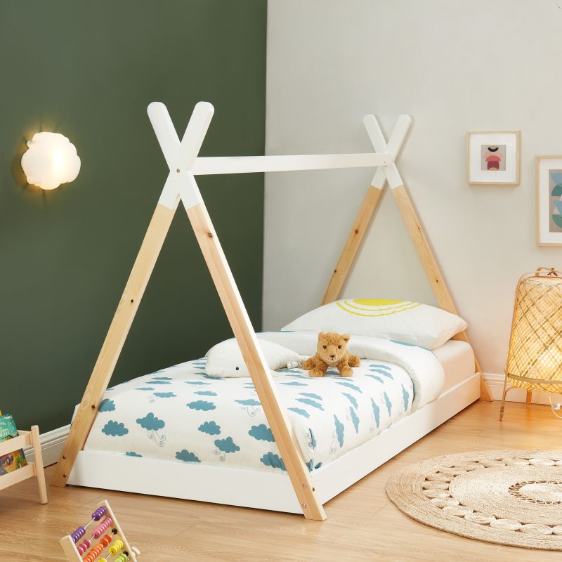 Lit tipi TINY 90x190 pin blanc sommier inclus