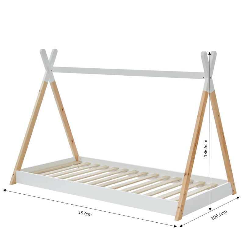 Lit tipi TINY 90x190 pin blanc sommier inclus