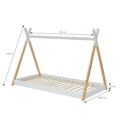 Lit tipi TINY 90x190 pin blanc sommier inclus