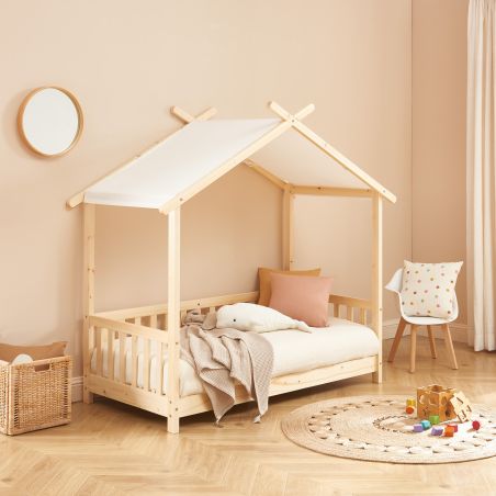 Zeltbett mit Seitengittern TINY 70 x 140 aus massivem Kiefernholz, inklusive Lattenrost