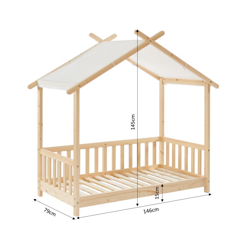Zeltbett mit Seitengittern TINY 70 x 140 aus massivem Kiefernholz, inklusive Lattenrost