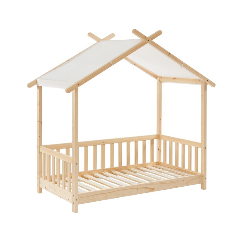 Zeltbett mit Seitengittern TINY 70 x 140 aus massivem Kiefernholz, inklusive Lattenrost