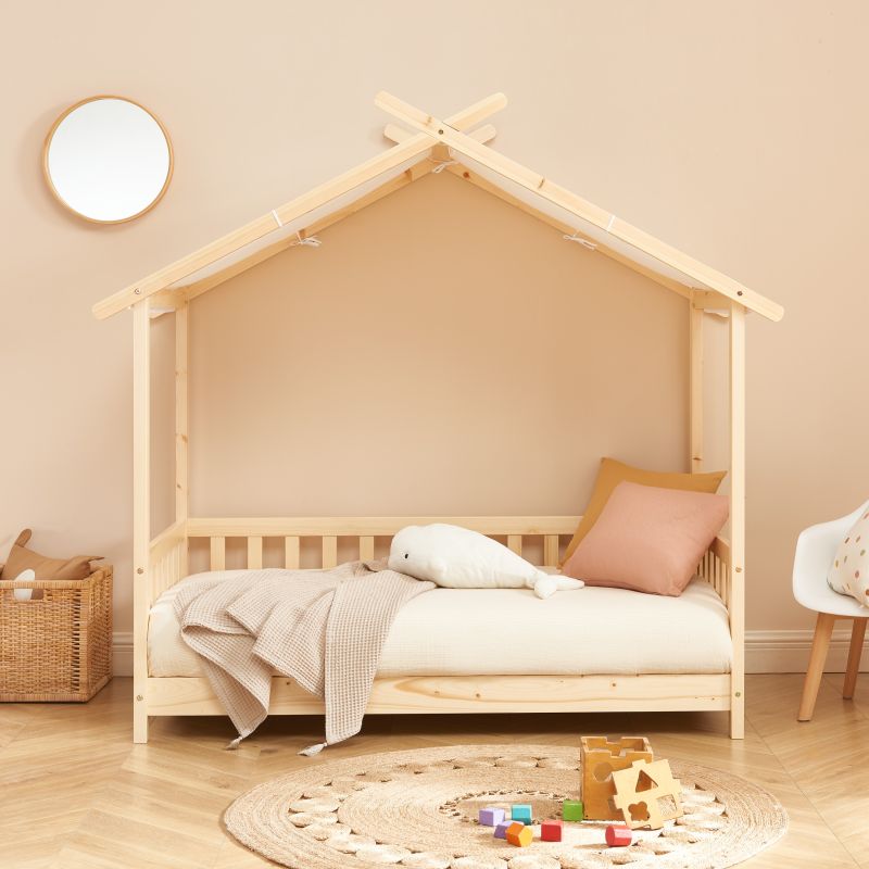 Zeltbett mit Seitengittern TINY 70 x 140 aus massivem Kiefernholz, inklusive Lattenrost