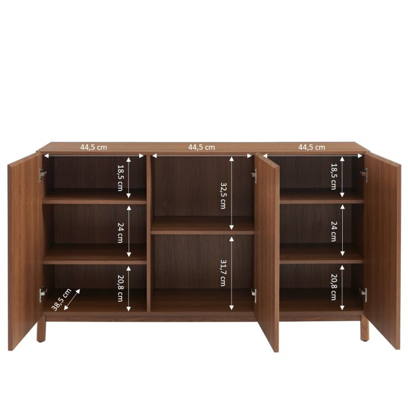 Sideboard ORCA in Nussbaumoptik, 3 Türen, 140 cm